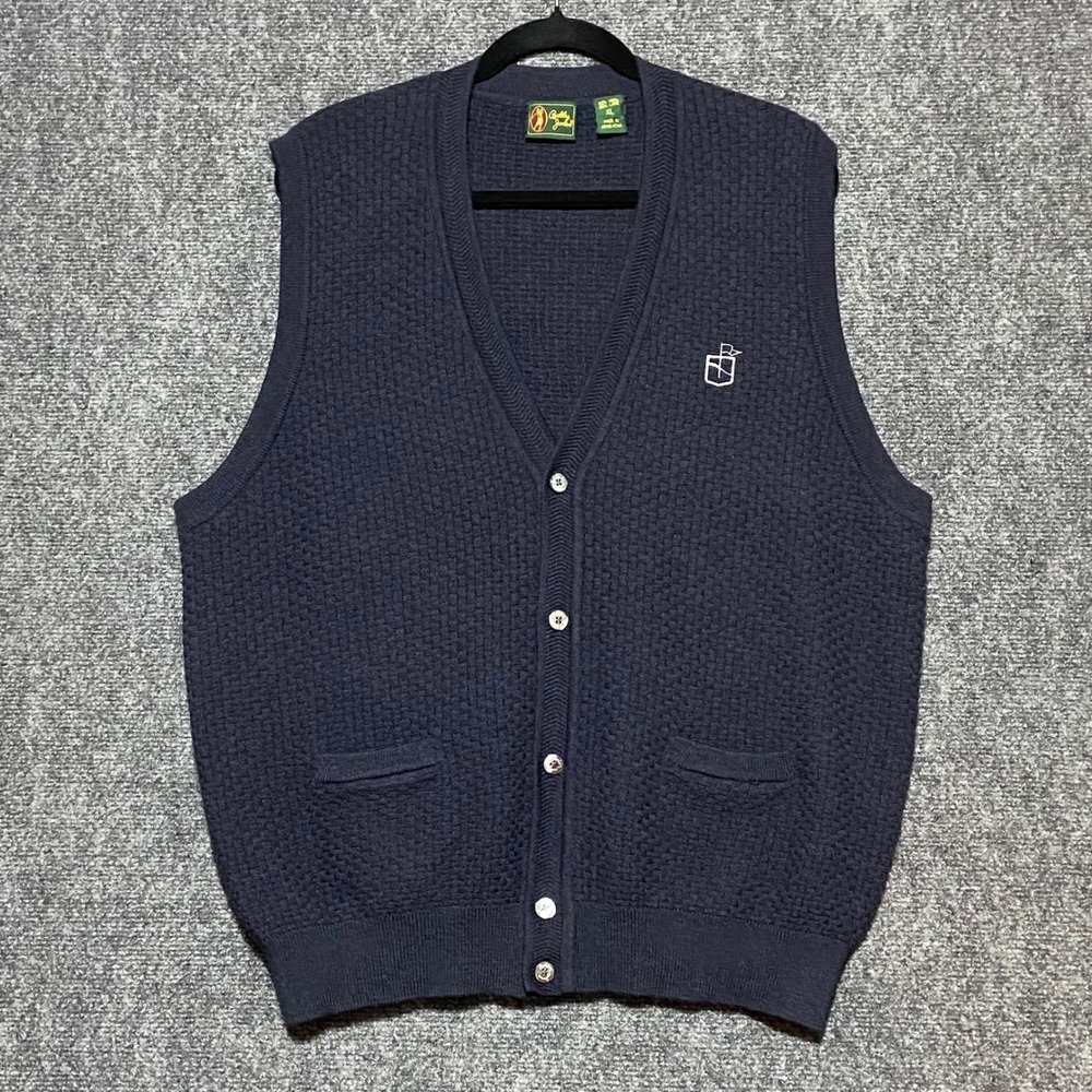 Bobby Jones Mens Navy Blue 100% Wool V-Neck Golf Vest Size XL Embroidered Logo